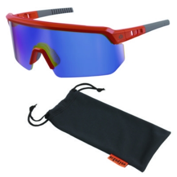 Picture of Skullerz AEGIR Anti-Scratch/Enhanced Anti-Fog Safety Glasses, Orange Frame, Blue Mirror Polycarb Lens, Ships in 1-3 Bus Days
