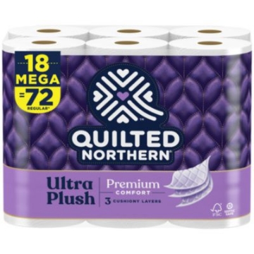 Picture of Ultra Plush Bathroom Tissue, Mega Roll, Septic Safe, 3-Ply, White, 255 Sheets/Roll, 18 Rolls/Carton