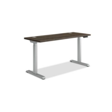 Picture of Coordinate Height Adjustable Desk Bundle 2-Stage, 58" x 22" x 27.75" to 47", Florence Walnut\Silver, Ships in 7-10 Bus Days