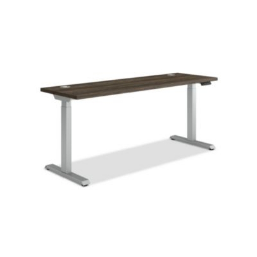 Picture of Coordinate Height Adjustable Desk Bundle 2-Stage, 70" x 22" x 27.75" to 47", Florence Walnut\Silver, Ships in 7-10 Bus Days