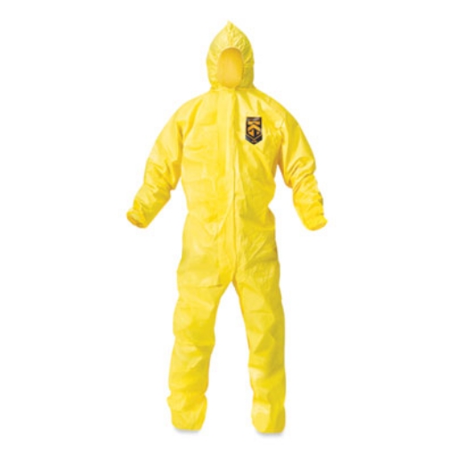 Picture of A70 Chemical Spray Protection Coveralls, Hooded, Storm Flap, Large, Yellow, 12/Carton