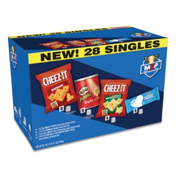 Picture of MVP Singles Variety Pack, Cheez-it Original/White Cheddar; Pringles Original; Rice Krispies Treats, Assorted Sizes, 28/Box