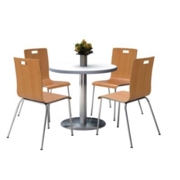 Picture of Pedestal Table with Four Natural Jive Series Chairs, Round, 36" Dia x 29h, Crisp Linen, Ships in 4-6 Business Days