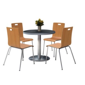 Picture of Pedestal Table with Four Natural Jive Series Chairs, Round, 36" Dia x 29h, Graphite Nebula, Ships in 4-6 Business Days