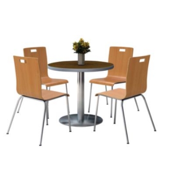 Picture of Pedestal Table with Four Natural Jive Series Chairs, Round, 36" Dia x 29h, Walnut, Ships in 4-6 Business Days