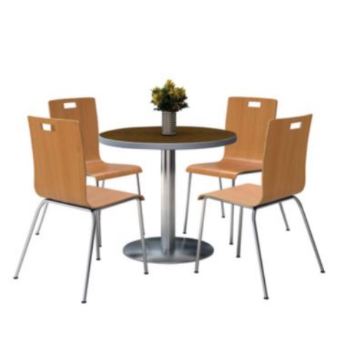 Picture of Pedestal Table with Four Natural Jive Series Chairs, Round, 36" Dia x 29h, Walnut, Ships in 4-6 Business Days