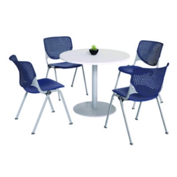 Picture of Pedestal Table with Four Navy Kool Series Chairs, Round, 36" Dia x 29h, Designer White, Ships in 4-6 Business Days