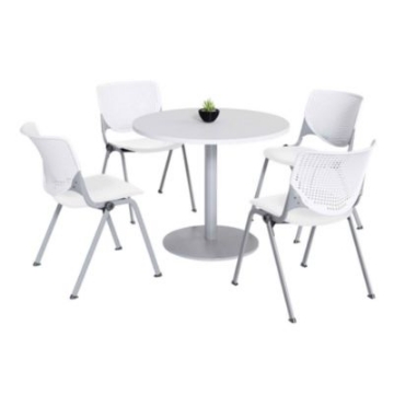 Picture of Pedestal Table with Four White Kool Series Chairs, Round, 36" Dia x 29h, Designer White, Ships in 4-6 Business Days
