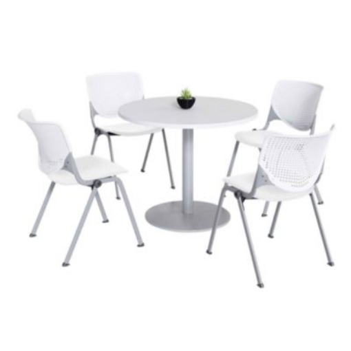 Picture of Pedestal Table with Four White Kool Series Chairs, Round, 36" Dia x 29h, Designer White, Ships in 4-6 Business Days