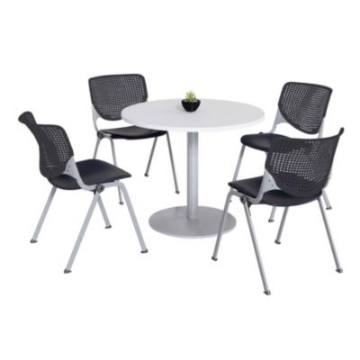 Picture of Pedestal Table with Four Black Kool Series Chairs, Round, 36" Dia x 29h, Designer White, Ships in 4-6 Business Days