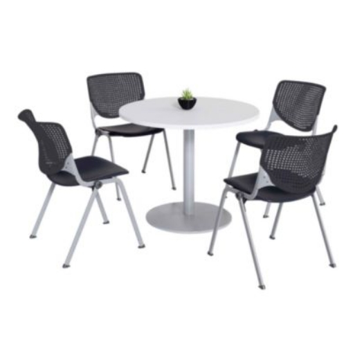 Picture of Pedestal Table with Four Black Kool Series Chairs, Round, 36" Dia x 29h, Designer White, Ships in 4-6 Business Days