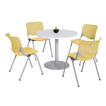 Picture of Pedestal Table with Four Yellow Kool Series Chairs, Round, 36" Dia x 29h, Designer White, Ships in 4-6 Business Days