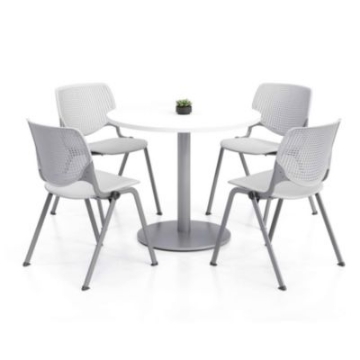 Picture of Pedestal Table with Four Light Gray Kool Series Chairs, Round, 36" Dia x 29h, Designer White, Ships in 4-6 Business Days
