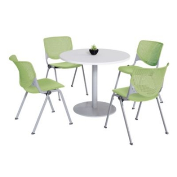 Picture of Pedestal Table with Four Lime Green Kool Series Chairs, Round, 36" Dia x 29h, Designer White, Ships in 4-6 Business Days