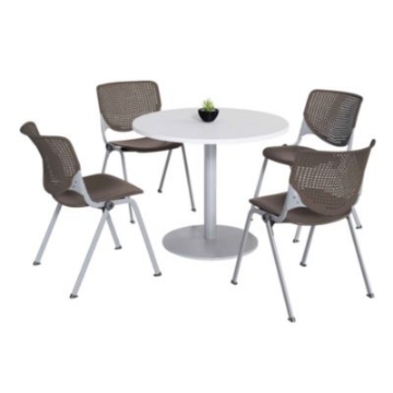 Picture of Pedestal Table with Four Brownstone Kool Series Chairs, Round, 36" Dia x 29h, Designer White, Ships in 4-6 Business Days
