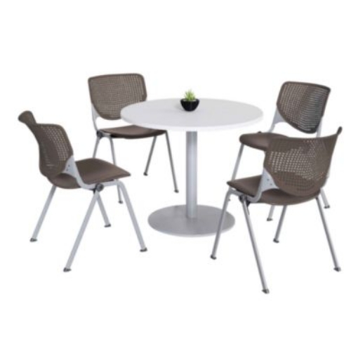 Picture of Pedestal Table with Four Brownstone Kool Series Chairs, Round, 36" Dia x 29h, Designer White, Ships in 4-6 Business Days