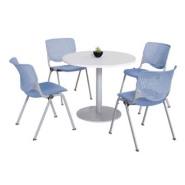 Picture of Pedestal Table with Four Periwinkle Kool Series Chairs, Round, 36" Dia x 29h, Designer White, Ships in 4-6 Business Days
