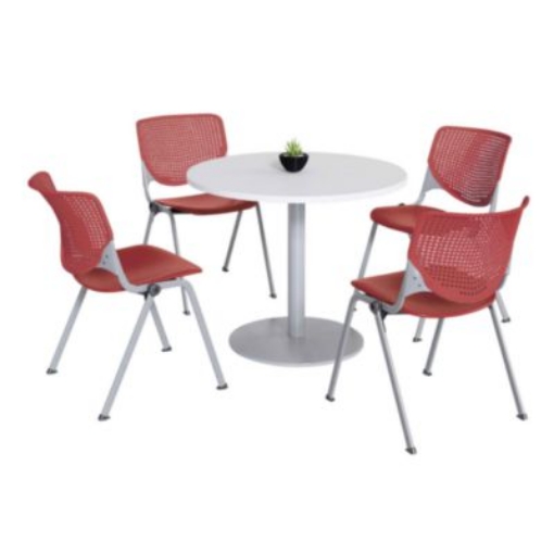 Picture of Pedestal Table with Four Coral Kool Series Chairs, Round, 36" Dia x 29h, Designer White, Ships in 4-6 Business Days