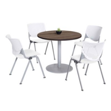 Picture of Pedestal Table with Four White Kool Series Chairs, Round, 36" Dia x 29h, Studio Teak, Ships in 4-6 Business Days