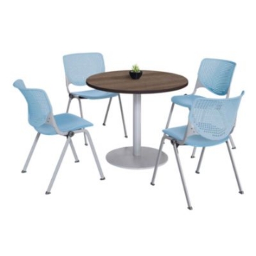 Picture of Pedestal Table with Four Sky Blue Kool Series Chairs, Round, 36" Dia x 29h, Studio Teak, Ships in 4-6 Business Days