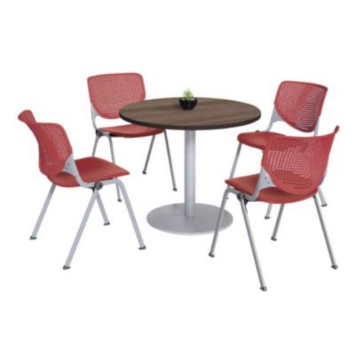 Picture of Pedestal Table with Four Coral Kool Series Chairs, Round, 36" Dia x 29h, Studio Teak, Ships in 4-6 Business Days
