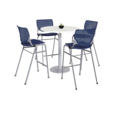 Picture of Pedestal Bistro Table with Four Navy Kool Series Barstools, Round, 36" Dia x 41h, Designer White, Ships in 4-6 Business Days