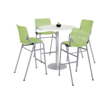 Picture of Pedestal Bistro Table with Four Lime Green Kool Series Barstools, Round, 36" Dia x 41h, Designer White, Ships in 4-6 Bus Days