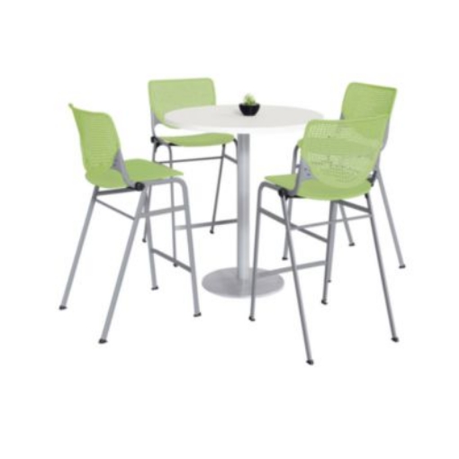 Picture of Pedestal Bistro Table with Four Lime Green Kool Series Barstools, Round, 36" Dia x 41h, Designer White, Ships in 4-6 Bus Days
