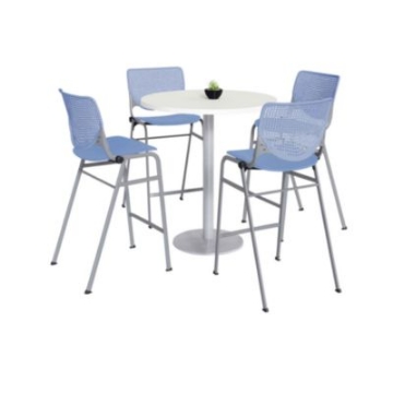 Picture of Pedestal Bistro Table with Four Periwinkle Kool Series Barstools, Round, 36" Dia x 41h, Designer White, Ships in 4-6 Bus Days