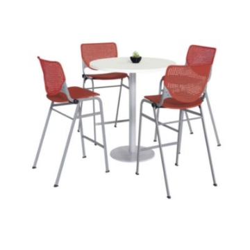 Picture of Pedestal Bistro Table with Four Coral Kool Series Barstools, Round, 36" Dia x 41h, Designer White, Ships in 4-6 Business Days