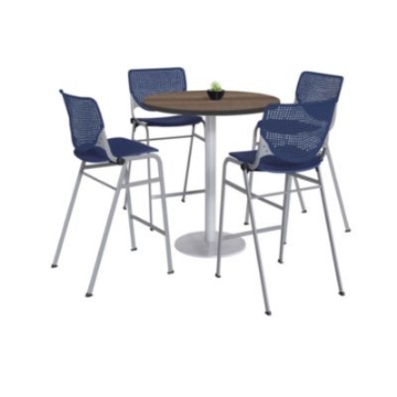 Picture of Pedestal Bistro Table with Four Navy Kool Series Barstools, Round, 36" Dia x 41h, Studio Teak, Ships in 4-6 Business Days