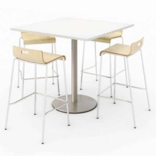 Picture of Pedestal Bistro Table with 4 Natural Jive Series Barstools, Square, 36 x 36 x 41, Designer White, Ships in 4-6 Business Days