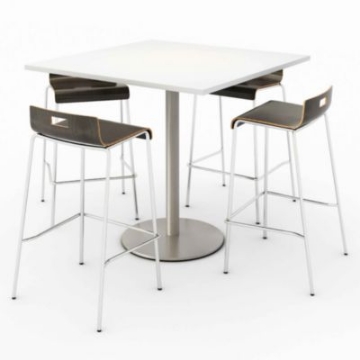 Picture of Pedestal Bistro Table with Four Espresso Jive Series Barstools, Square, 36x36x41, Designer White, Ships in 4-6 Business Days