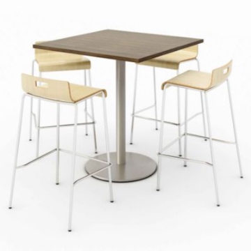 Picture of Pedestal Bistro Table with Four Natural Jive Series Barstools, Square, 36 x 36 x 41, Studio Teak, Ships in 4-6 Business Days