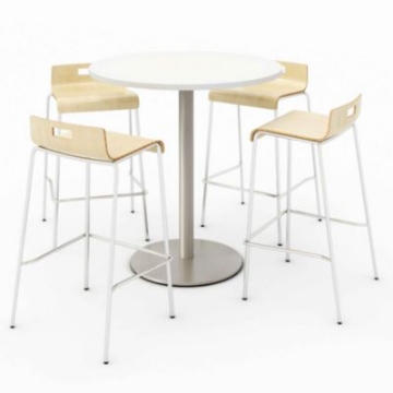 Picture of Pedestal Bistro Table with Four Natural Jive Series Barstools, Round, 36" Dia x 41h, Designer White, Ships in 4-6 Bus Days