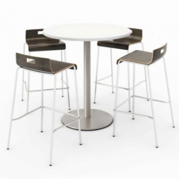 Picture of Pedestal Bistro Table with Four Espresso Jive Series Barstools, Round, 36" Dia x 41h, Designer White, Ships in 4-6 Bus Days