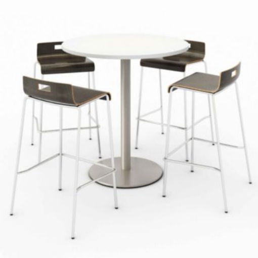 Picture of Pedestal Bistro Table with Four Espresso Jive Series Barstools, Round, 36" Dia x 41h, Designer White, Ships in 4-6 Bus Days