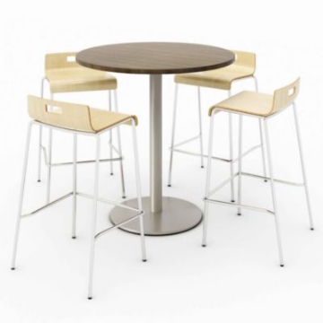 Picture of Pedestal Bistro Table with Four Natural Jive Series Barstools, Round, 36" Dia x 41h, Studio Teak, Ships in 4-6 Business Days