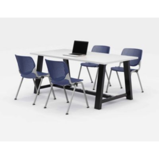 Picture of Midtown Dining Table with Four Navy Kool Series Chairs, 36 x 72 x 30, Designer White, Ships in 4-6 Business Days