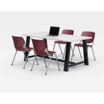 Picture of Midtown Dining Table with Four Burgundy Kool Series Chairs, 36 x 72 x 30, Designer White, Ships in 4-6 Business Days