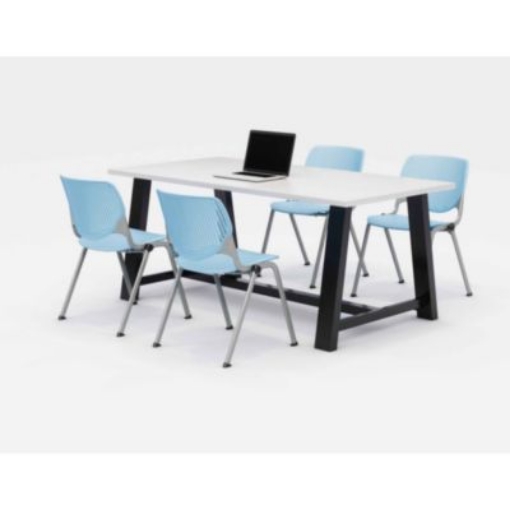 Picture of Midtown Dining Table with Four Sky Blue Kool Series Chairs, 36 x 72 x 30, Designer White, Ships in 4-6 Business Days