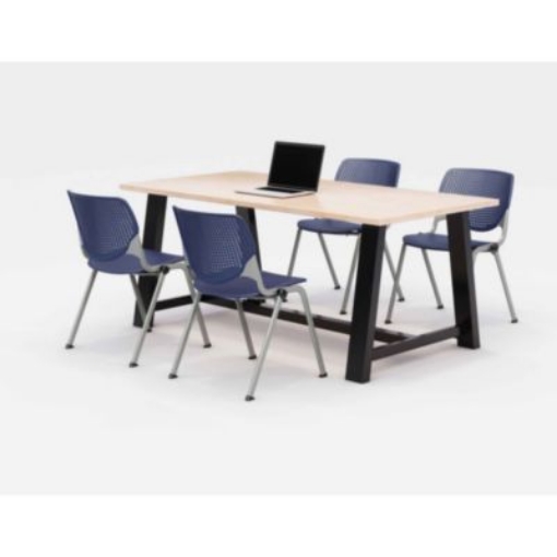 Picture of Midtown Dining Table with Four Navy Kool Series Chairs, 36 x 72 x 30, Kensington Maple, Ships in 4-6 Business Days