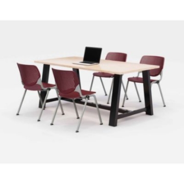 Picture of Midtown Dining Table with Four Burgundy Kool Series Chairs, 36 x 72 x 30, Kensington Maple, Ships in 4-6 Business Days