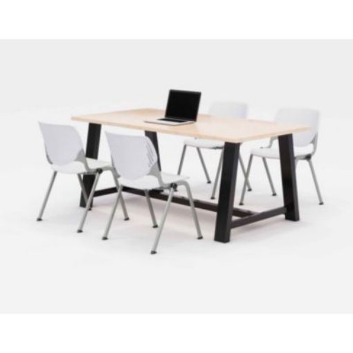Picture of Midtown Dining Table with Four White Kool Series Chairs, 36 x 72 x 30, Kensington Maple, Ships in 4-6 Business Days
