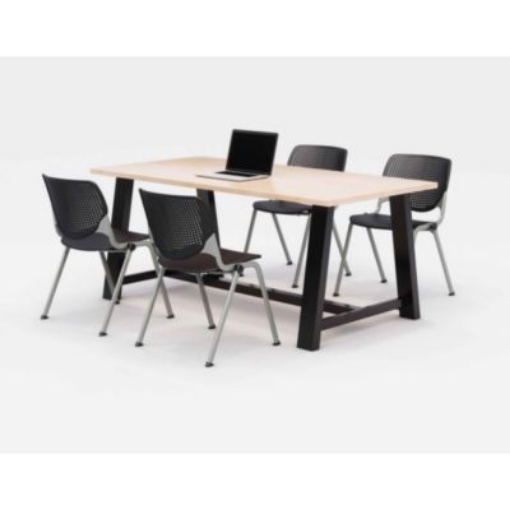Picture of Midtown Dining Table with Four Black Kool Series Chairs, 36 x 72 x 30, Kensington Maple, Ships in 4-6 Business Days