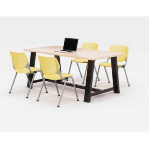 Picture of Midtown Dining Table with Four Yellow Kool Series Chairs, 36 x 72 x 30, Kensington Maple, Ships in 4-6 Business Days