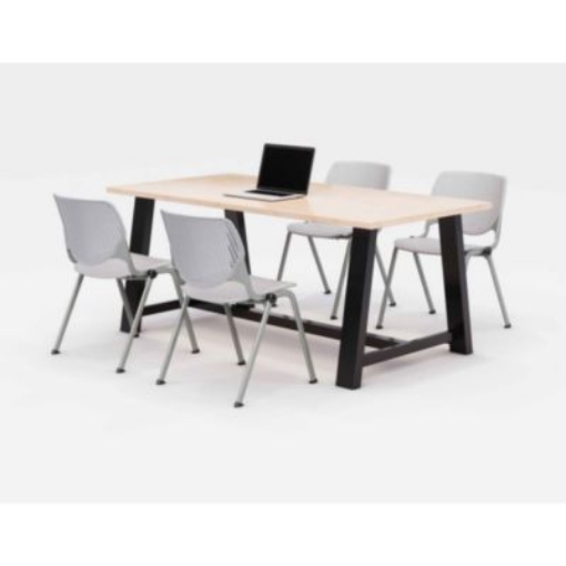Picture of Midtown Dining Table with Four Light Gray Kool Series Chairs, 36 x 72 x 30, Kensington Maple, Ships in 4-6 Business Days