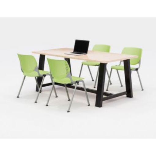 Picture of Midtown Dining Table with Four Lime Green Kool Series Chairs, 36 x 72 x 30, Kensington Maple, Ships in 4-6 Business Days