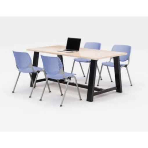 Picture of Midtown Dining Table with Four Periwinkle Kool Series Chairs, 36 x 72 x 30, Kensington Maple, Ships in 4-6 Business Days