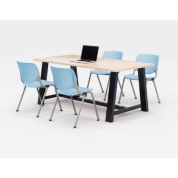 Picture of Midtown Dining Table with Four Sky Blue Kool Series Chairs, 36 x 72 x 30, Kensington Maple, Ships in 4-6 Business Days